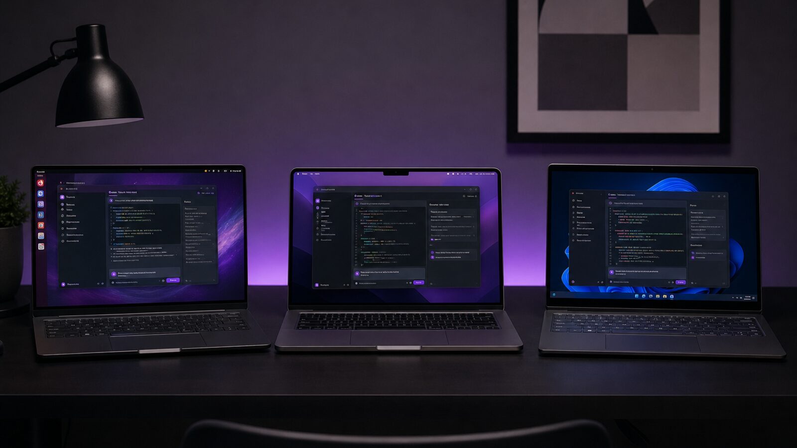 Portátiles Linux, Mac y Windows ejecutando el mismo agente de código