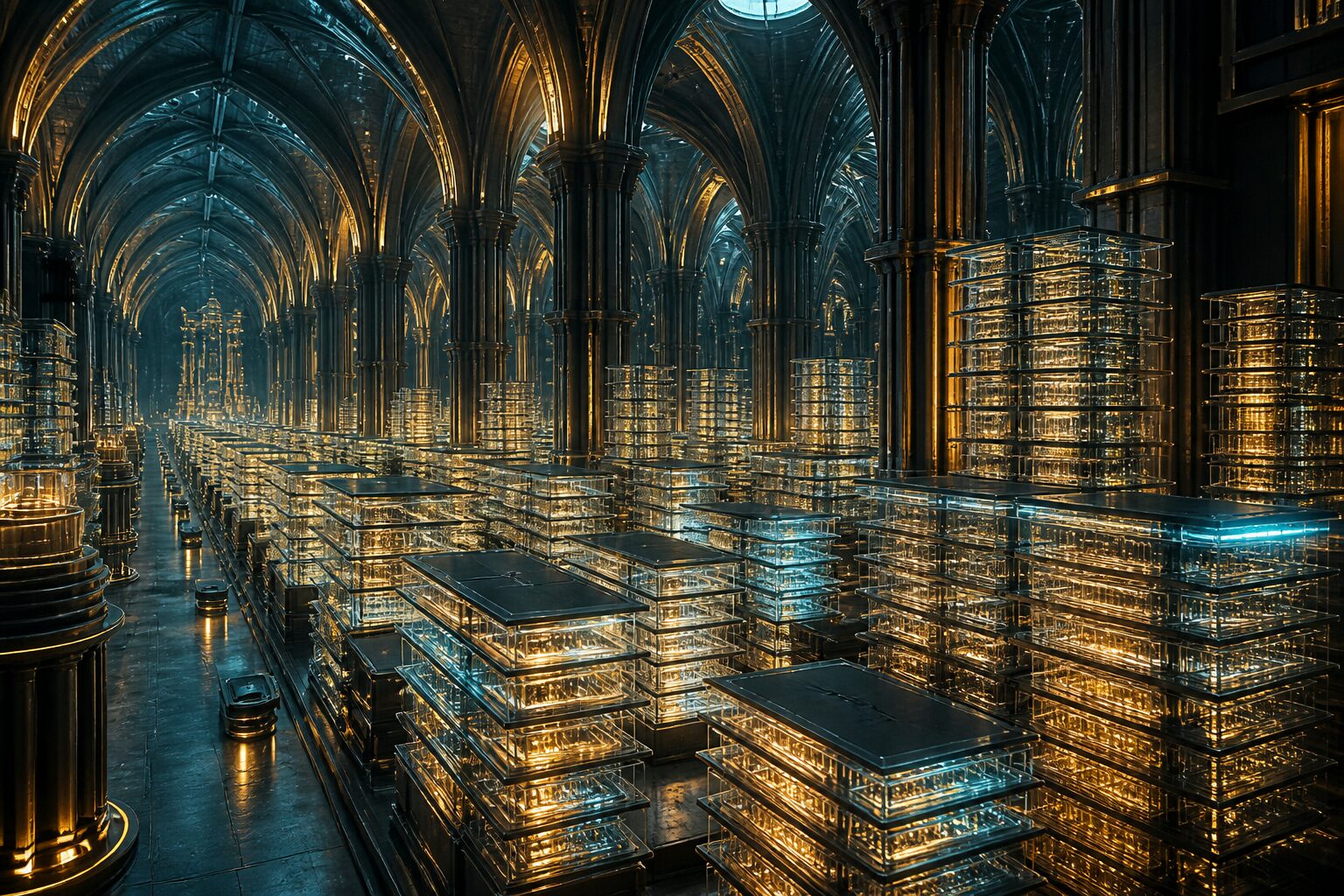 Bóveda geométrica de tablas luminosas, metáfora de una base de datos