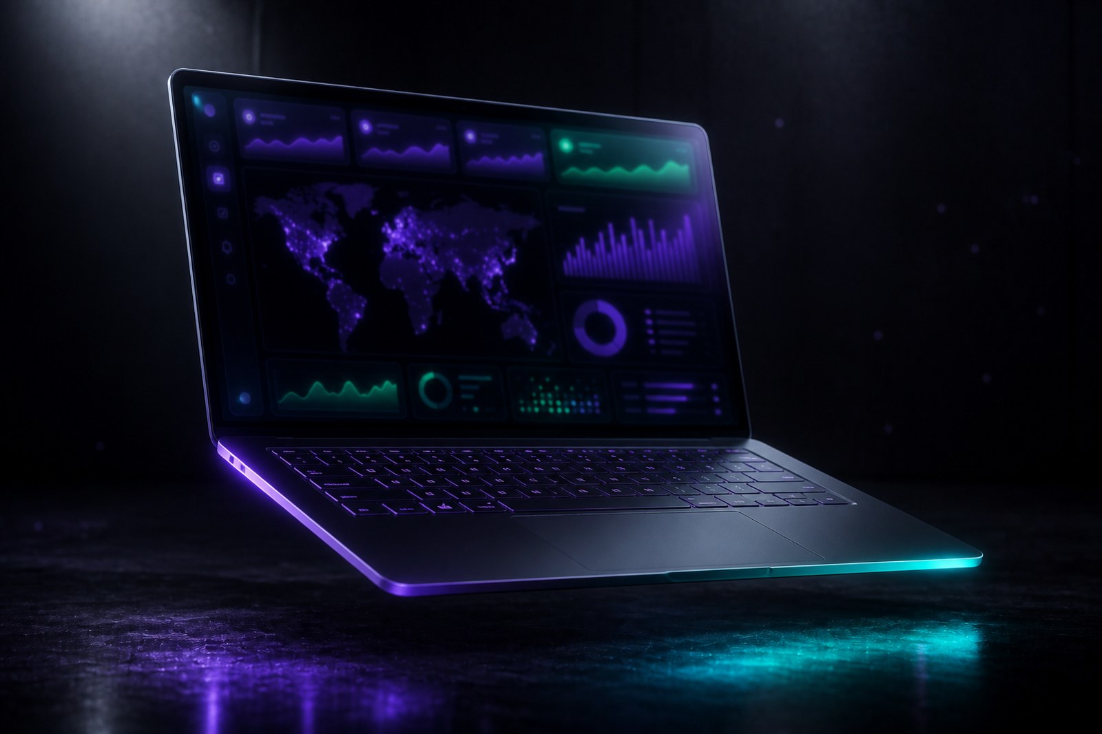 Portátil LuminaBook Air fotorealista con neón