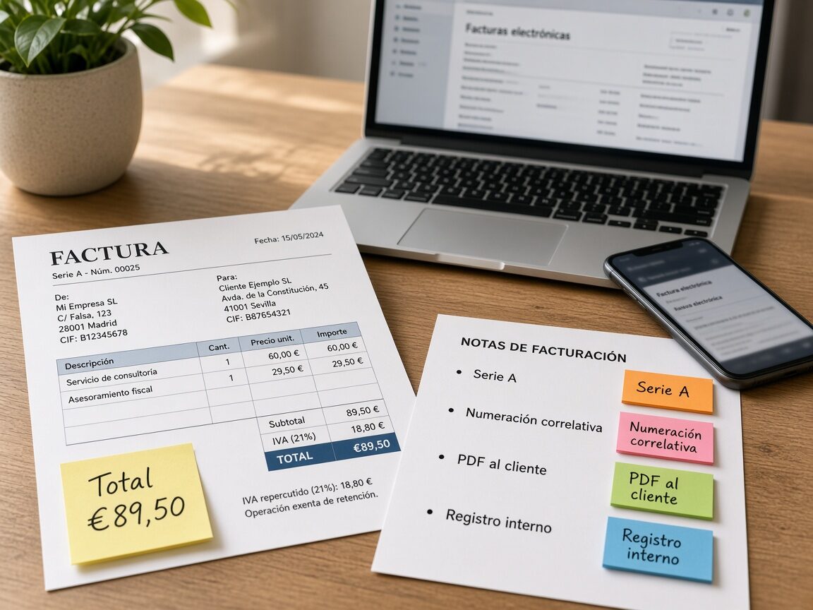 Notas de serie, numeración, PDF al cliente y registro interno