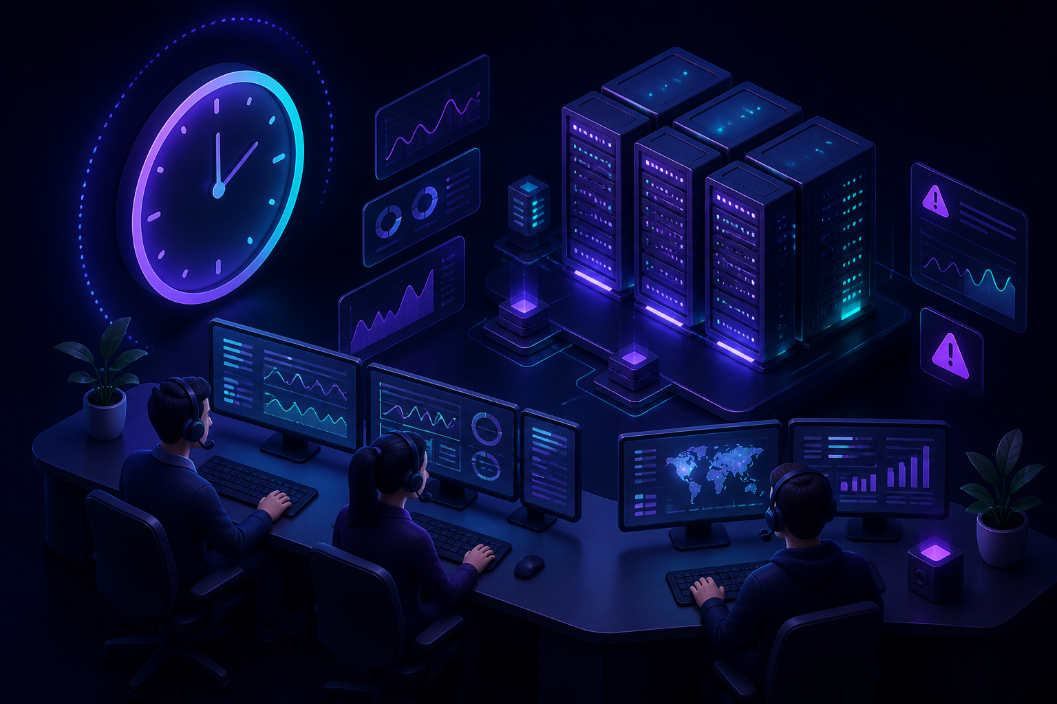 Equipo de soporte vigilando la plataforma