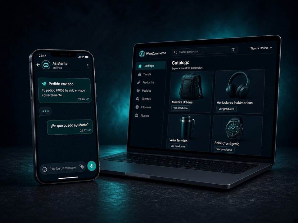 Asistente y automatización con IA al lado de la tienda WooCommerce
