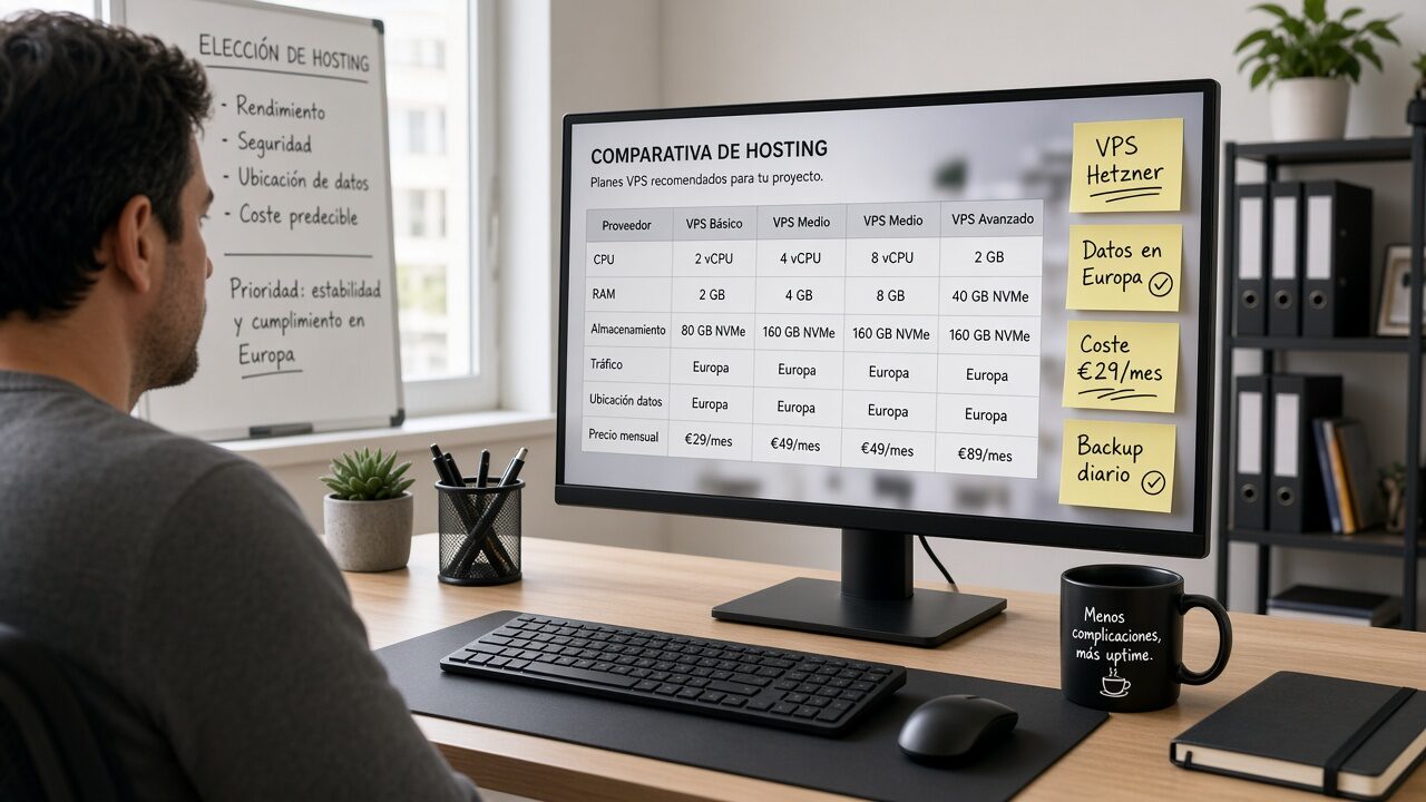 Equipo comparando opciones de VPS y cloud con costes en euros