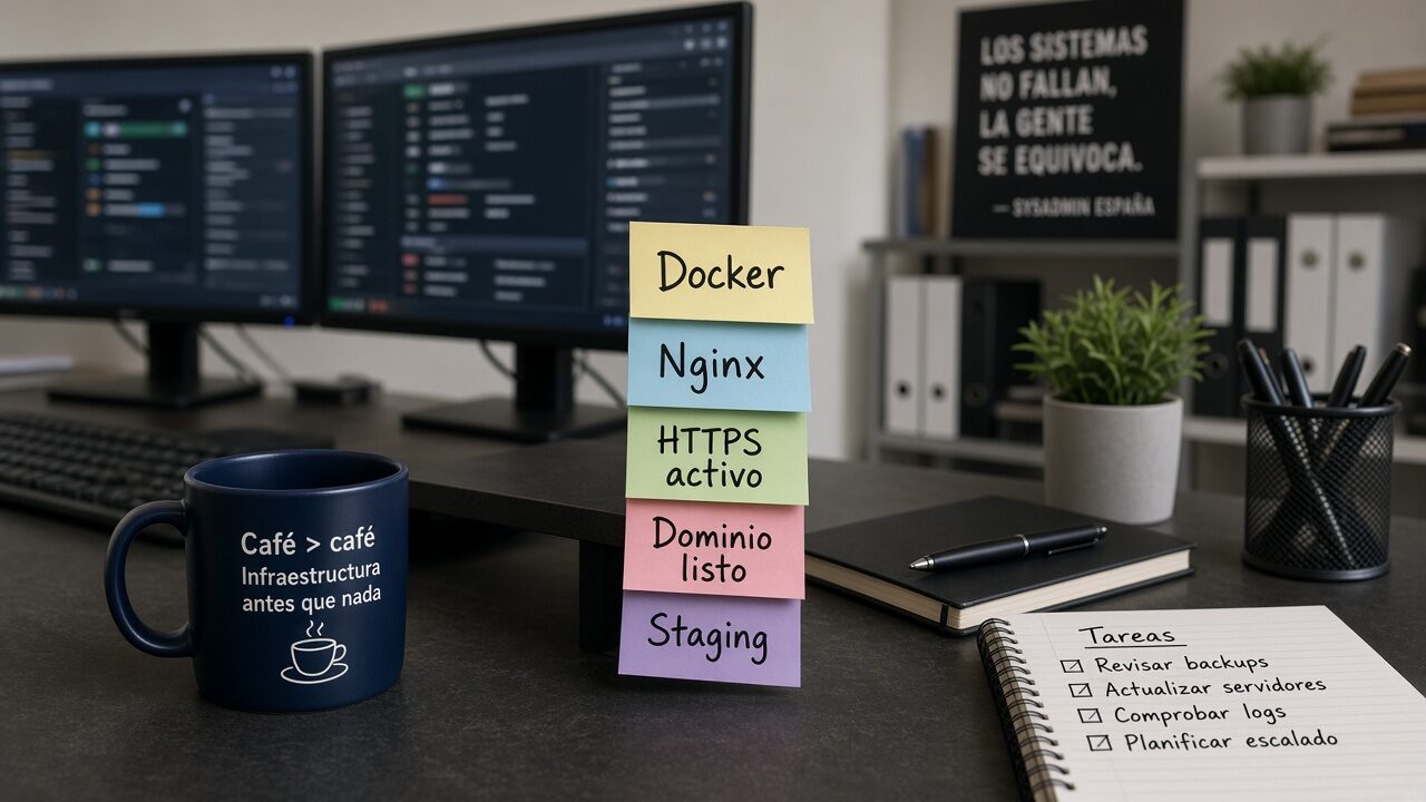 Equipo revisando despliegue con Docker, Nginx y HTTPS